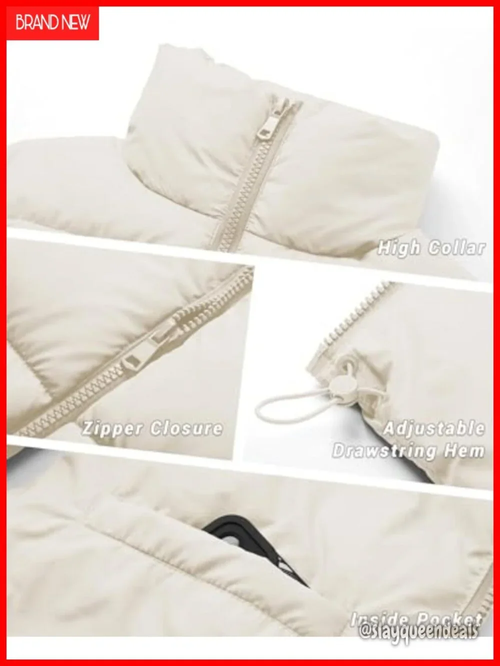 Cropped Puffer Vest Stand Collar Zip Up Sleeveless Insulated Winter Outerwear